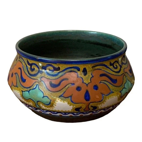 Vtg 1924 Gouda Holland "Beek" Signed Handpainted Pottery Bowl Planter 7" x 3.5" - Picture 1 of 10